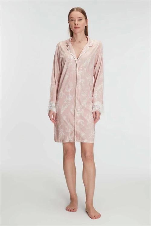 Aria's Closet Cotton Modal Uzun Kol Gecelik