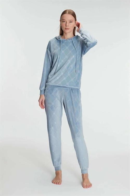Aria's Closet Kapüşonlu Uzun Kol Sweatshirt Pijama Takımı