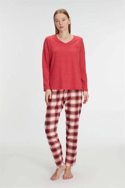 Aria's Closet Pamuklu Kışlık Kare Desenli Uzun Kol Pijama Takımı