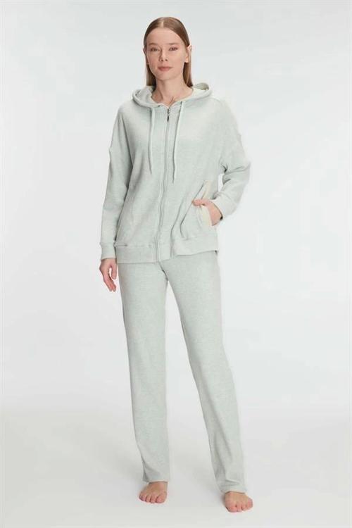 Aria's Closet Pamuklu Homesuit Kapüşonlu Fermuarlı Ev Giyim Pijama Takımı