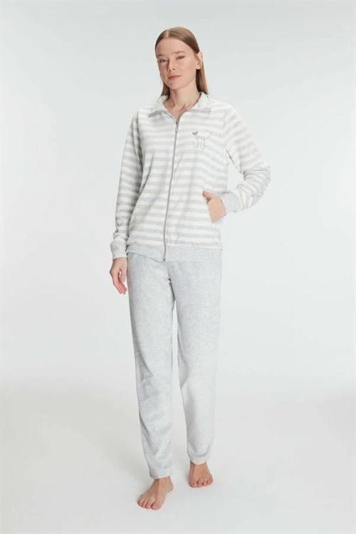 Aria's Closet Pamuklu Uzun Kollu Fermuarlı Sweatshirt ve Pantolon Takım Pijama Takımı