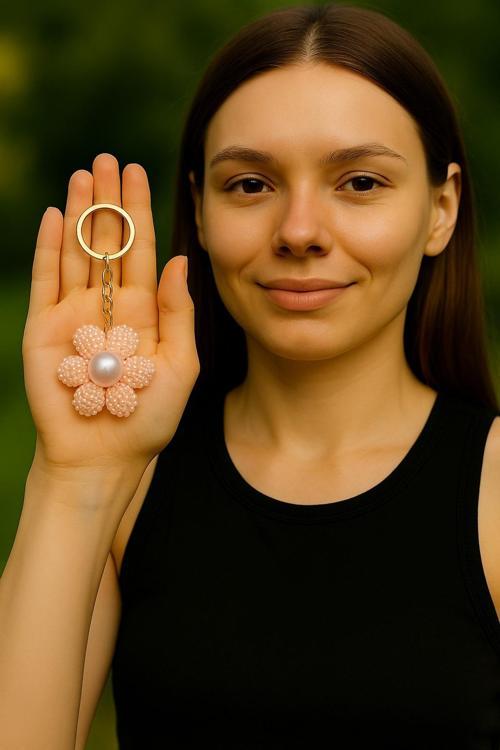 El İşçiliği Çiçekli Şık Anahtarlık – Çanta Ve Araba Aksesuarı