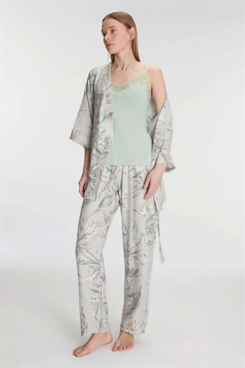 Aria's Closet Sabahlık Atlet ve Pantolon Takım Pamuklu Pijama Set