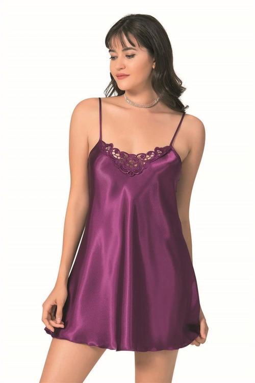 Secret Mor Kısa Saten Gecelik