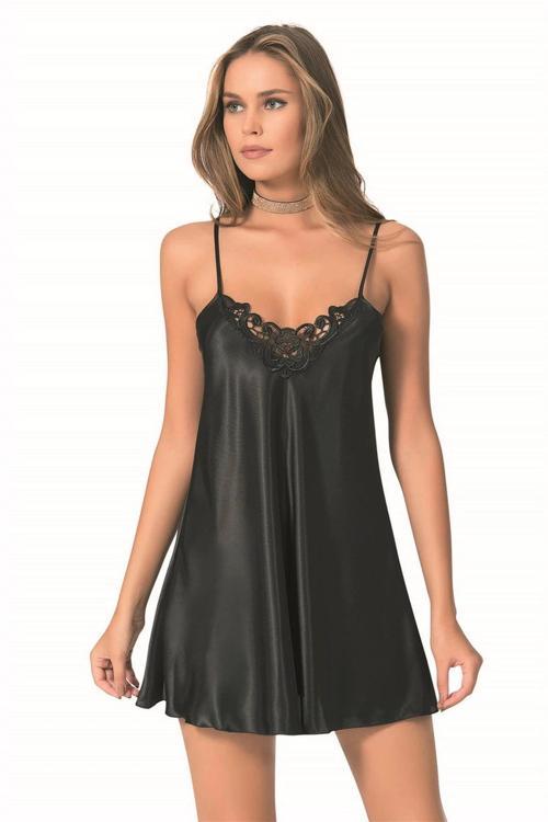 Secret Siyah Kısa Saten Gecelik