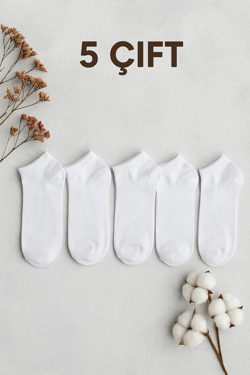 5 Çift Beyaz Pamuklu Erkek Patik Çorap