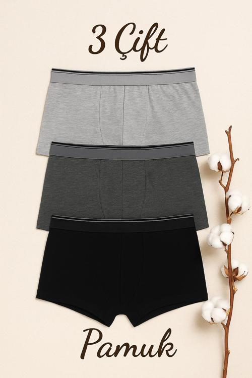Rahat Erkek Boxer İç Çamaşırı – Siyah Füme Gri – 3’Lü M Beden