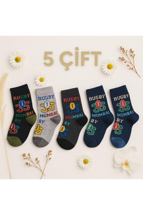 5 Çift Erkek Çocuk Renkli Desenli Soket Çorap Rahat – Esnek – Eğlenceli Tasarım