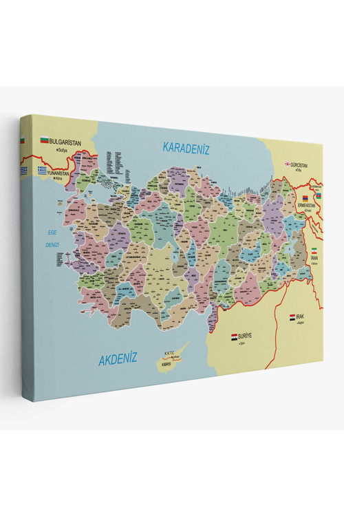 Türkiye Haritası Kanvas Tablo İl Ve İlçeli Ayrıntılı Eğitici Komşulu Tablo 3016