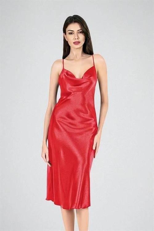 Aria's Closet Uzun Gecelik Degaje Kırmızı