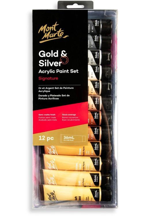 MM Altın ve Gümüş Akrilik Boya Seti 12x 36ml- Signature