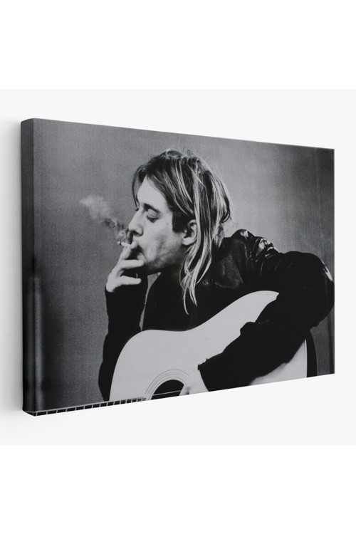 Kurt Cobain Sigara İçen Ünlü Baskı Duvar Sanatı Kanvas Tablo, Nirvana Baskı-5405