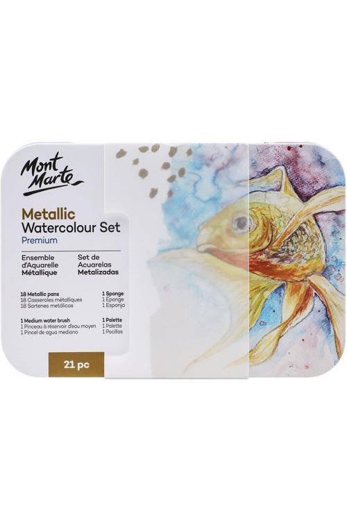 MM Metalik Suluboya Seti, Metal Kutu 21 parça- Premium