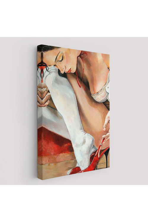 Lavinclothes Kırmızı Ayakkabılarını Giyen Sexi Kadın Duvar Tablosu-6311