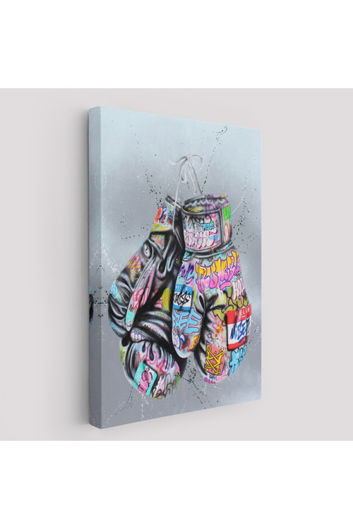 Boks Eldivenleri Kanvas Tablo, Renkli Banksy Sokak Graffiti Kanvas Tablo-5320