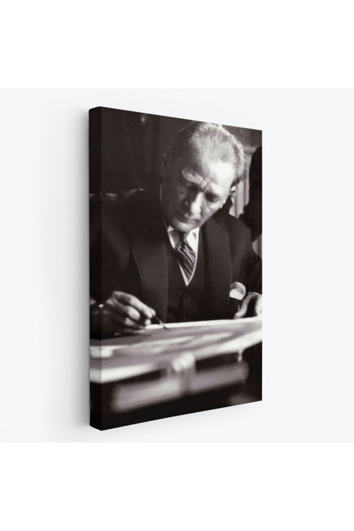 Mediastore Atatürk Portre Tablosu Mustafa Kemal Atatürk Dikdörtgen Dekoratif Kanvas Tablo-Fb-126