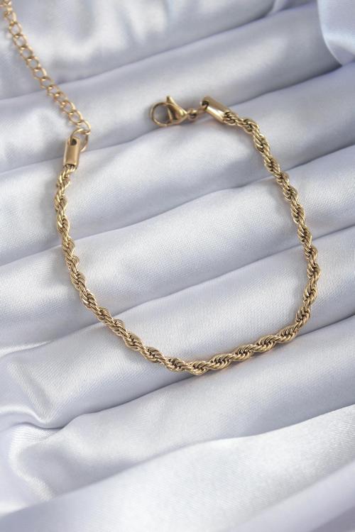 316L Çelik Gold Renk Burgu Zincir Model Kadın Bileklik 5667