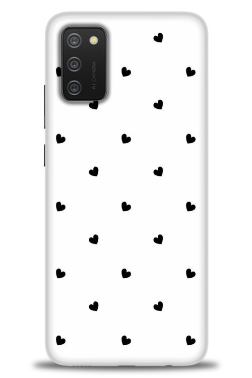 Samsung Galaxy A02S Kılıf HD Baskılı Kılıf - Siyah Kalpler