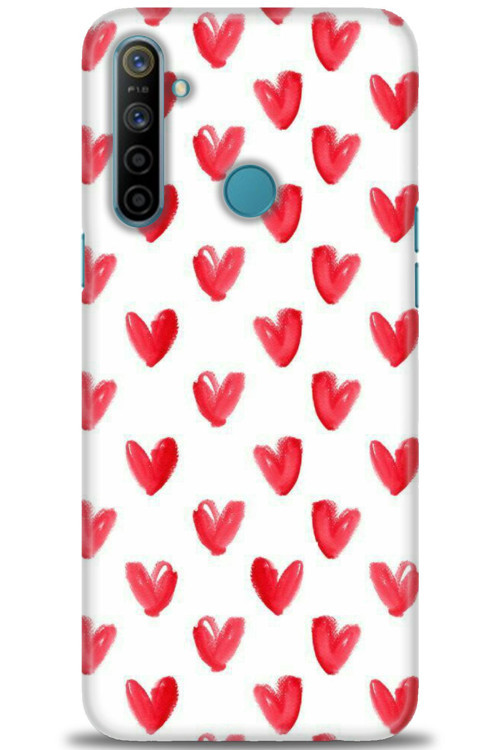 Realme 6i Kılıf HD Baskılı Kılıf - Kırmızı Minik Kalpler