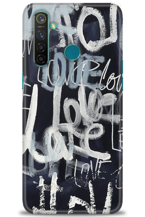 Realme 5 Pro Kılıf HD Baskılı Kılıf - Gri Love