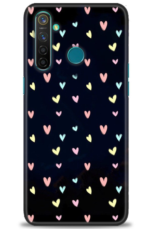 Realme 5 Pro Kılıf HD Baskılı Kılıf - Mini Mini Kalpler