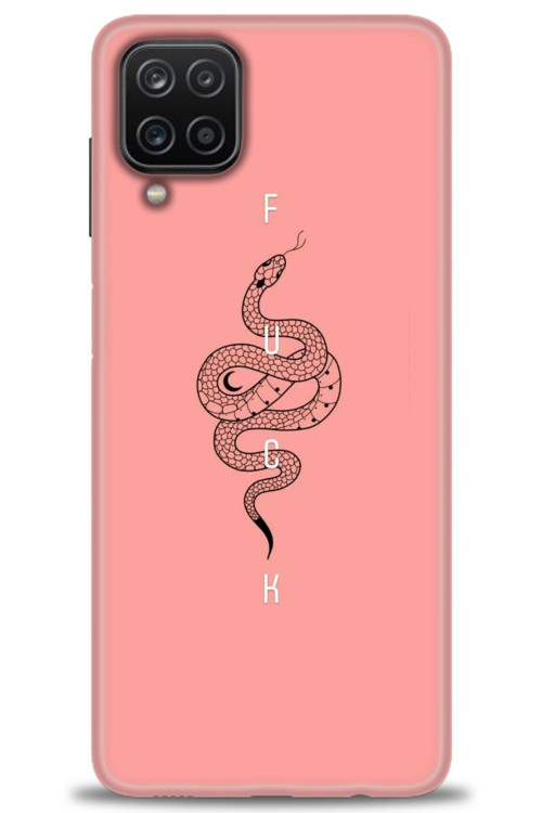 Samsung Galaxy A12 Kılıf HD Baskılı Kılıf - Pembe Yılan