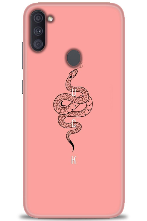 Samsung Galaxy A11 Kılıf HD Baskılı Kılıf - Pembe Yılan