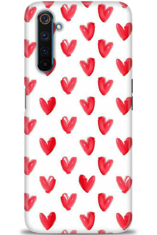 Realme 6 Pro Kılıf HD Baskılı Kılıf - Kırmızı Minik Kalpler