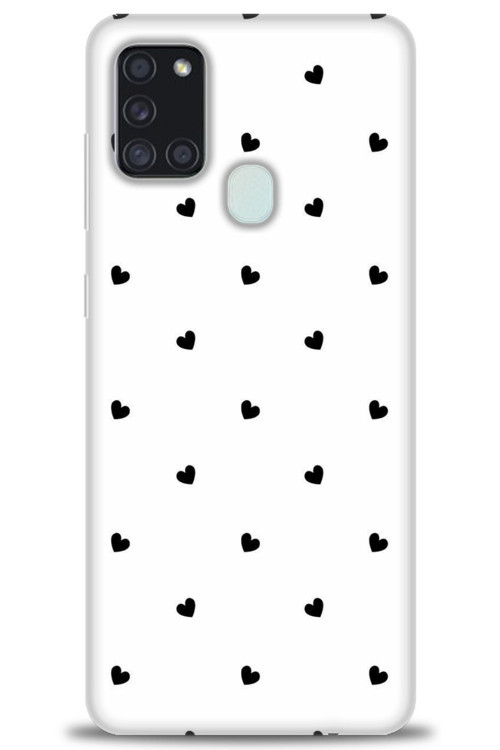 Samsung Galaxy A21S Kılıf HD Baskılı Kılıf - Siyah Kalpler
