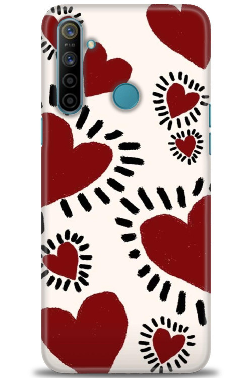 Realme 6i Kılıf HD Baskılı Kılıf - Çizgili Kalp