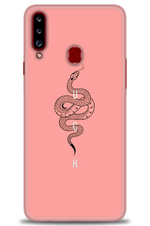 Samsung Galaxy A20S Kılıf HD Baskılı Kılıf - Pembe Yılan