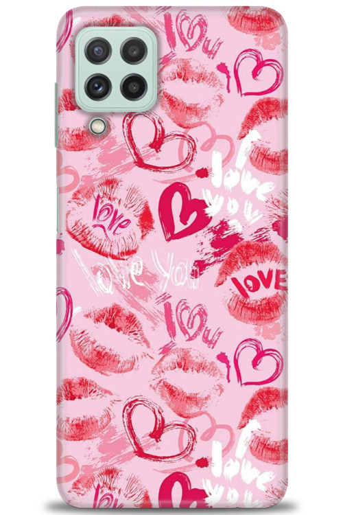 Samsung Galaxy A22 Kılıf HD Baskılı Kılıf - Pembe Love