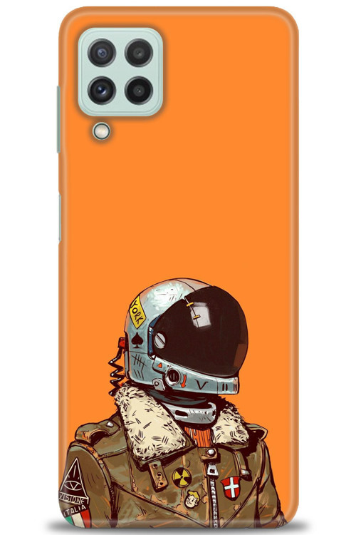 Samsung Galaxy A22 Kılıf HD Baskılı Kılıf - Turuncu Astronot