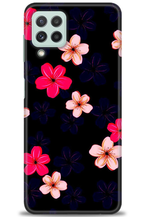 Samsung Galaxy A22 Kılıf HD Baskılı Kılıf - Pembe Mavi Çiçekler