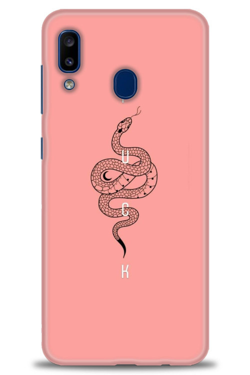 Samsung Galaxy A20 Kılıf HD Baskılı Kılıf - Pembe Yılan