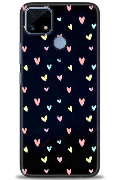 Realme C25 Kılıf HD Baskılı Kılıf - Mini Mini Kalpler
