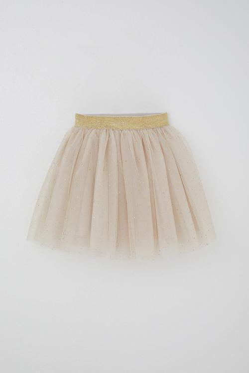 Kız Çocuk Tütü Etek Sim Detaylı 5-10 Yaş, Bej