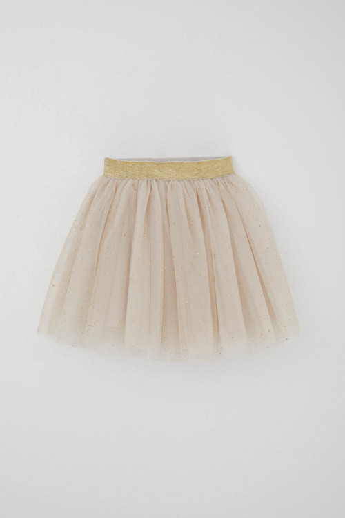 Kız Çocuk Tütü Etek Sim Detaylı 5-10 Yaş, Bej