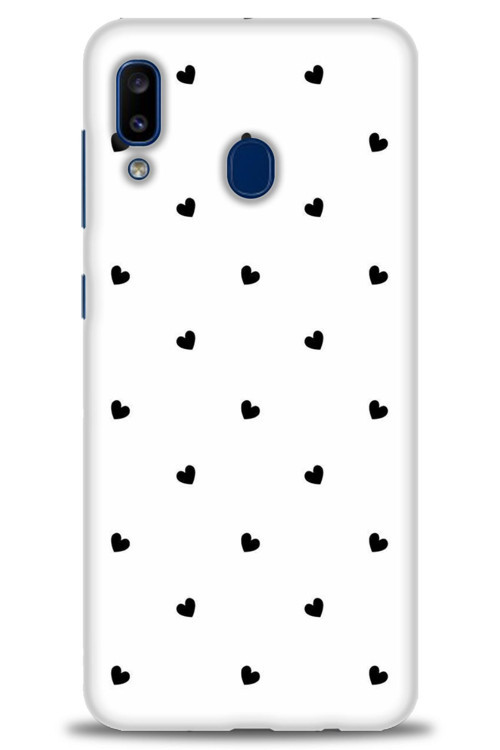 Samsung Galaxy A20 Kılıf HD Baskılı Kılıf - Siyah Kalpler