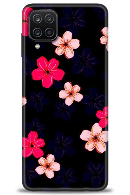 Samsung Galaxy M12 Kılıf HD Baskılı Kılıf - Pembe Mavi Çiçekler