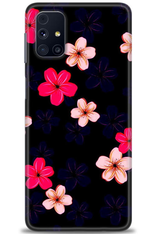 Samsung Galaxy M31S Kılıf HD Baskılı Kılıf - Pembe Mavi Çiçekler