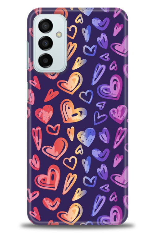 Samsung Galaxy M13 Kılıf HD Baskılı Kılıf - Renkli Kalpler