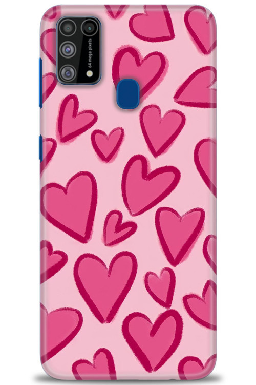 Samsung Galaxy M31 Kılıf HD Baskılı Kılıf - Pembe Kalp