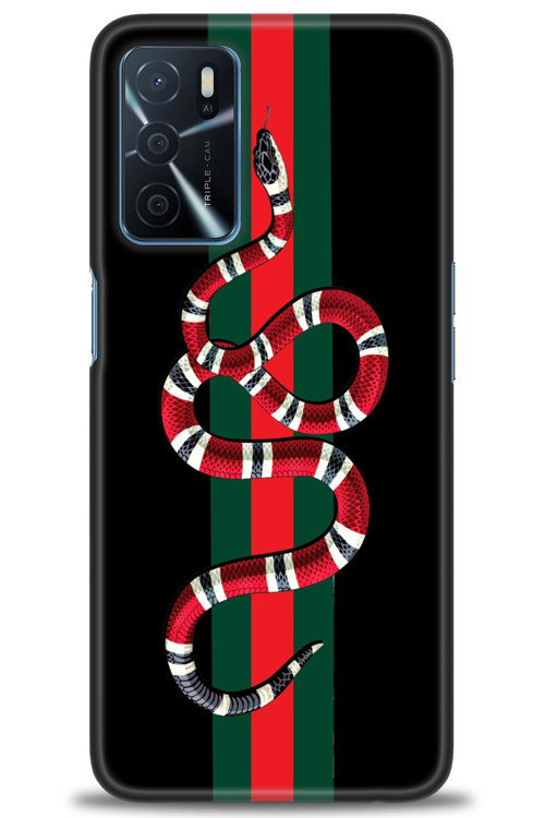 Oppo A16 Kılıf HD Baskılı Kılıf - Kırmızı Yeşil Yılan