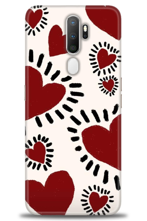 Oppo A5 2020 Kılıf HD Baskılı Kılıf - Çizgili Kalp