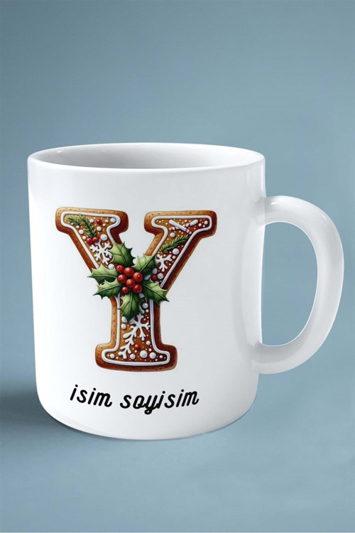 Art hedi̇ye Noel yeni yıl yeniyıl hediye isimli kişiye özel 2024 baskılı kupa bardak Y HARFİ