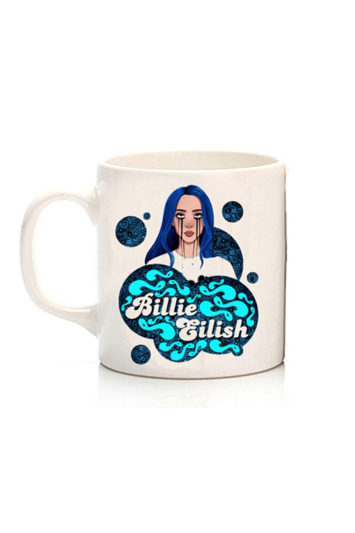 Art hedi̇ye Billie Eilish Mavi Saçlı Iki Tarafı Baskılı Kupa Bardak
