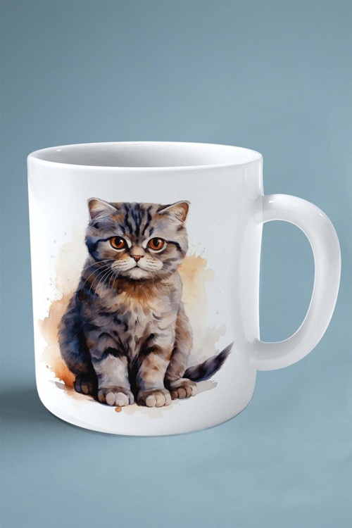 Art hedi̇ye British Shorthairt kedi isimli Kişiye Özel Baskılı Kupa Bardak çizim karikatür
