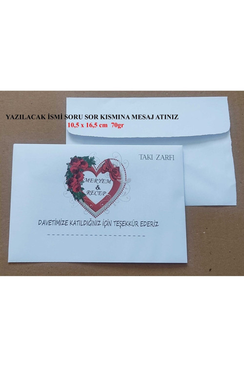 Art hedi̇ye Isminize Özel 60 Adet Düğün Nişan Kına Para Takı Zarfı 10,5 X 16,5 Cm Tssyt
