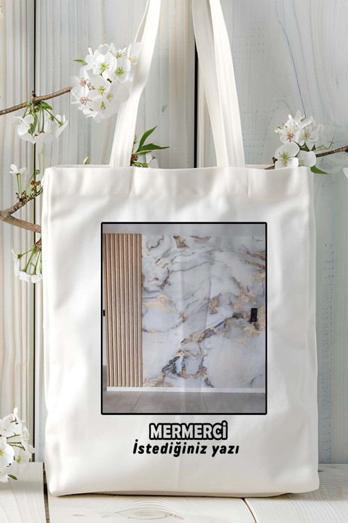 Art hedi̇ye mermerci Baskılı bez omuz çantası kişiye özel model 4